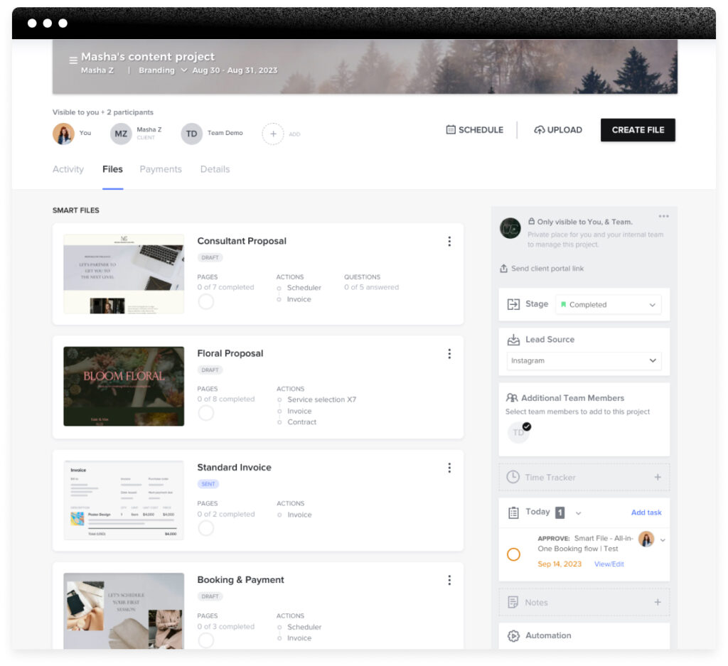 HoneyBook client portal 