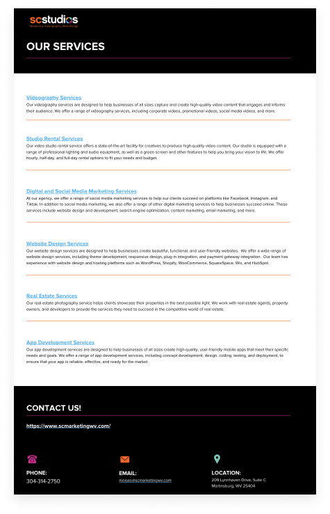 SC Studios marketing proposal