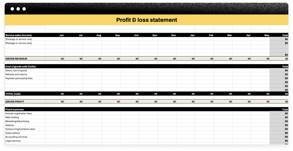 Profit and loss statement